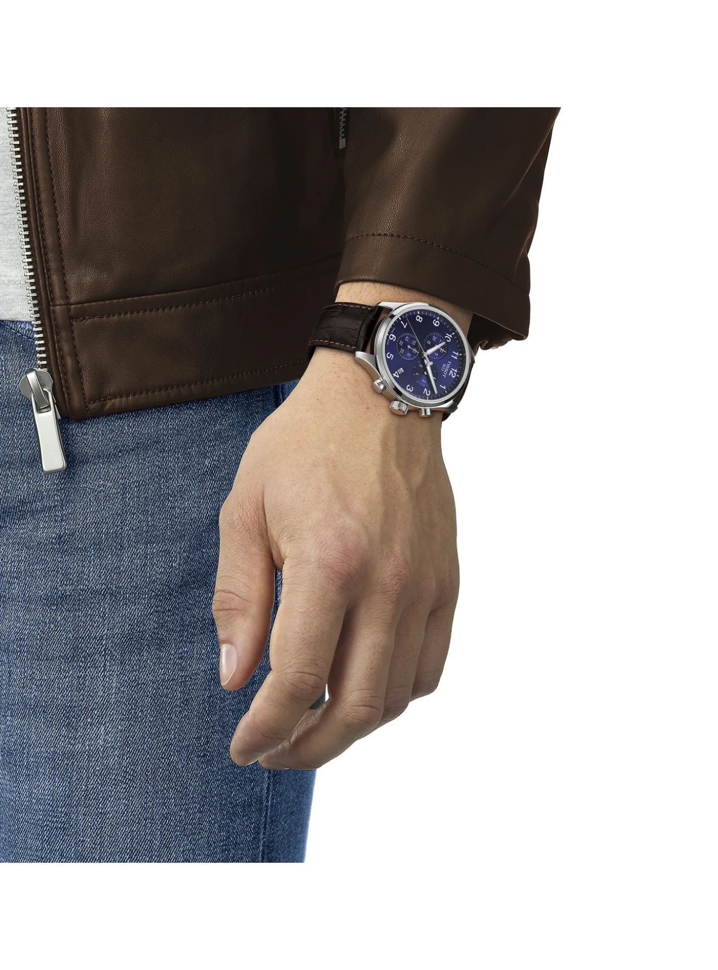 Montre Tissot chrono XL classic cuir bruncadran bleu
