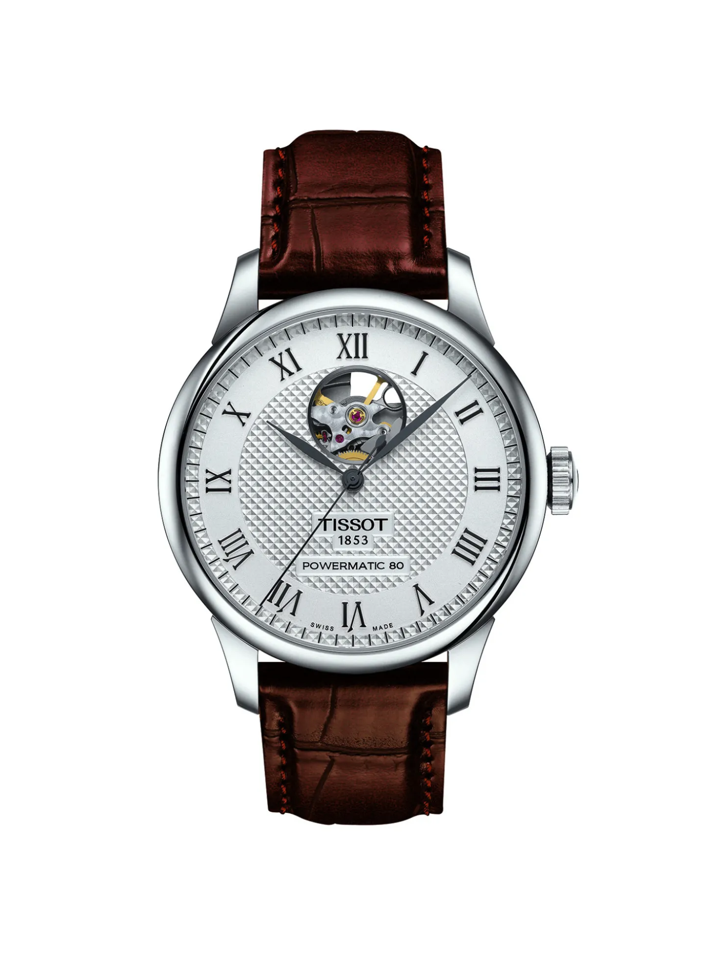 Montre Tissot Le Locle powermatic 80 open heart_x005f_x000D_cuir marron
