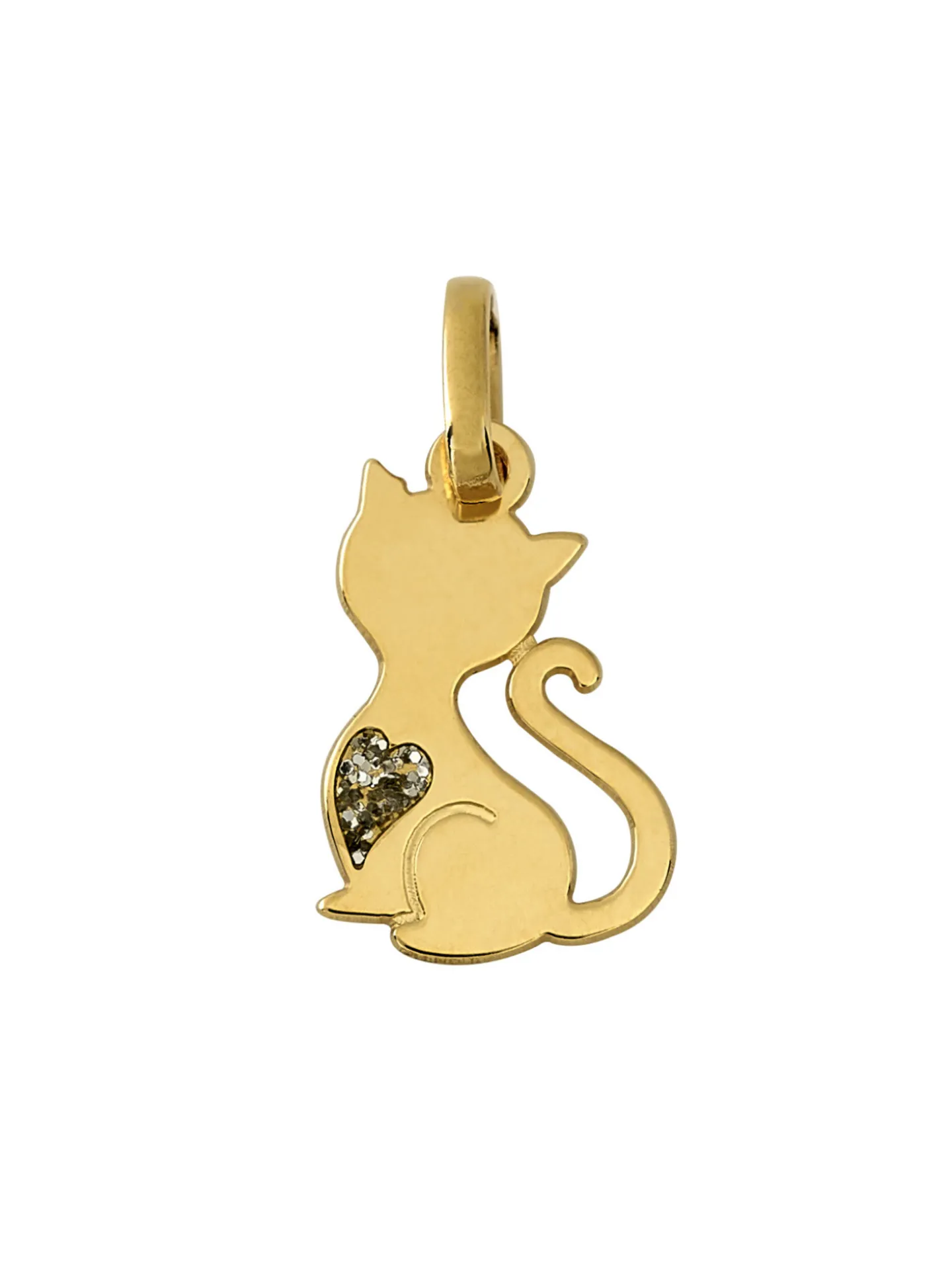 Pendentif chat coeur pailleté or jaune 18 carats