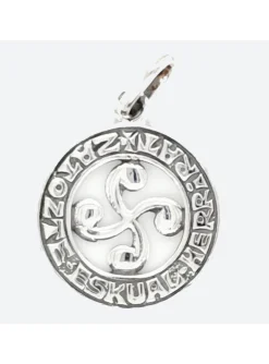 Pendentif croix basque "Lauburu" argent gravé