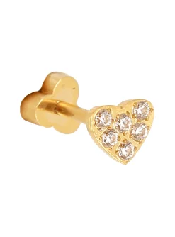 Piercing zag Bijoux acier doré coeur zirconium