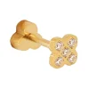 Piercing Zag Bijoux acier doré trèfle zirconium