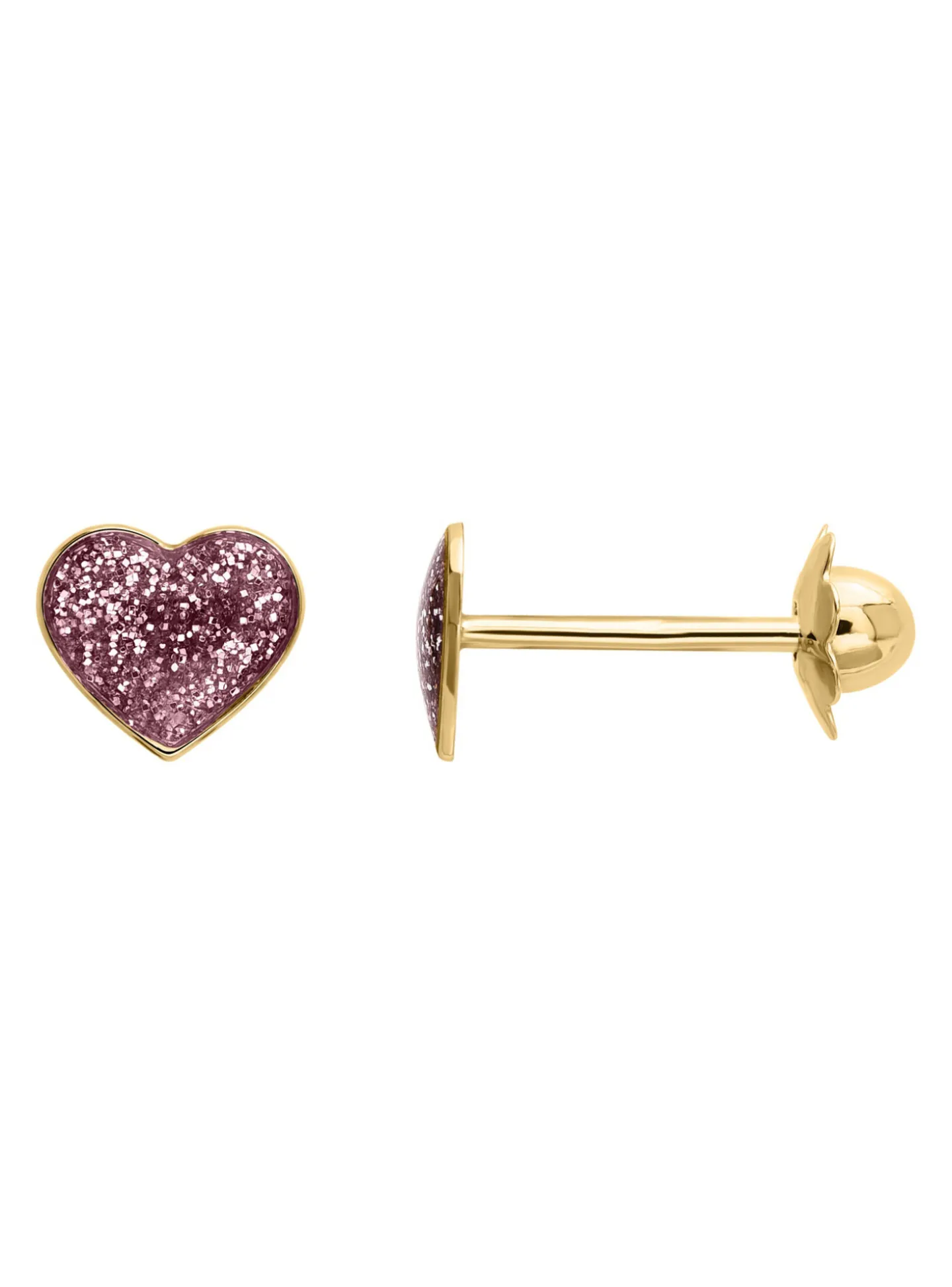 Puces d'oreilles Brillaxis coeur laque rose_x005f_x000D_or jaune 9 carats