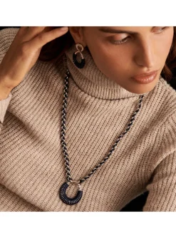 Sautoir Agatha Twiggy argenté_x005f_x000D_cuir bleu foncé