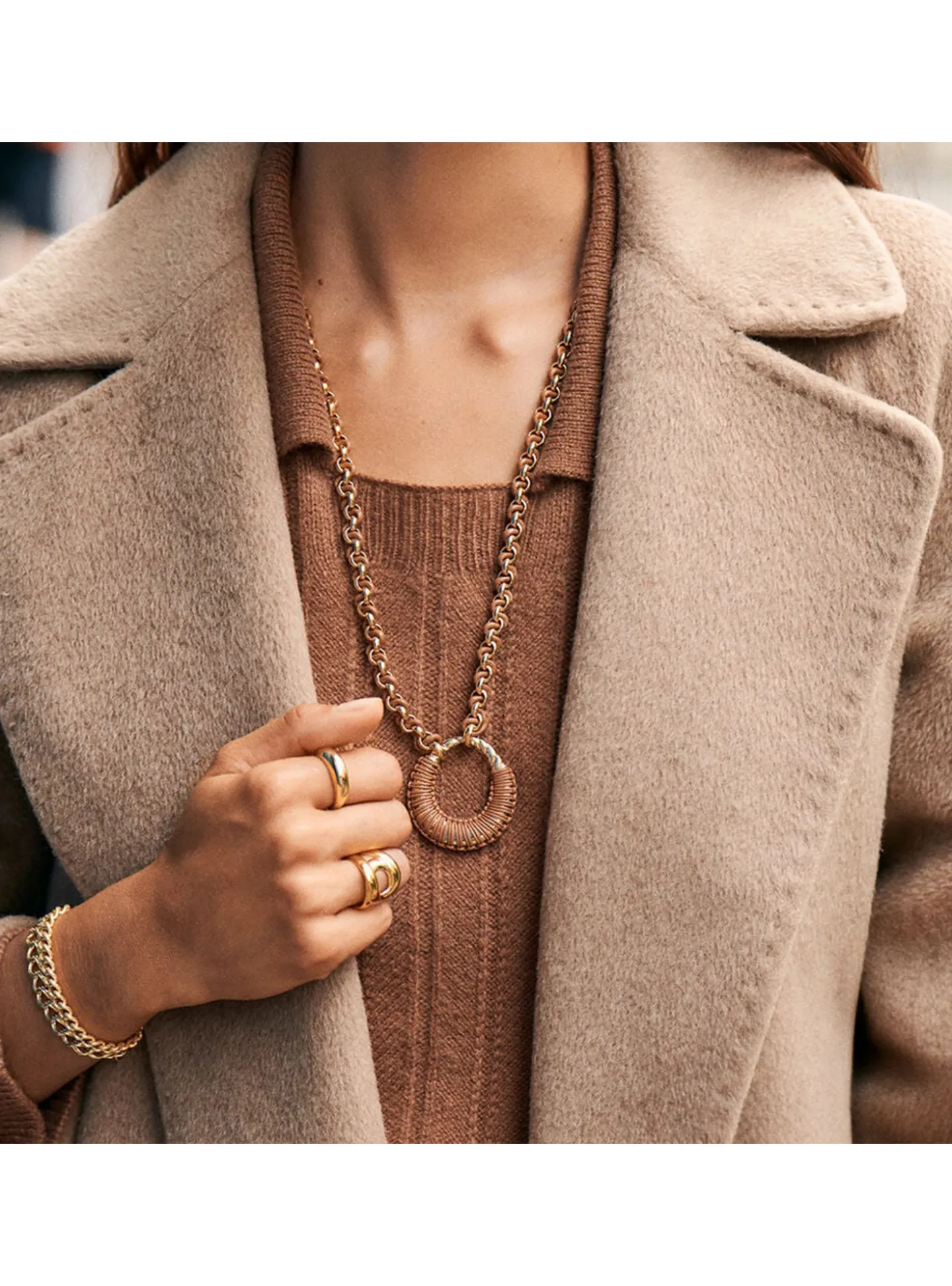 Sautoir Agatha Twiggy doré_x005f_x000D_cuir camel