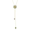 Sautoir en Y Swarovski Idyllia doré Fleur verte
