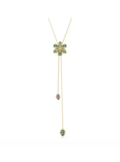 Sautoir en Y Swarovski Idyllia doré Fleur verte
