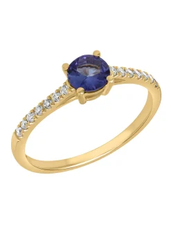 Solitaire accompagné or 18 carats tanzanite diamants