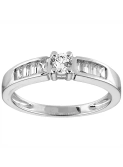Solitaire Brillaxis or blanc diamants rond/baguette