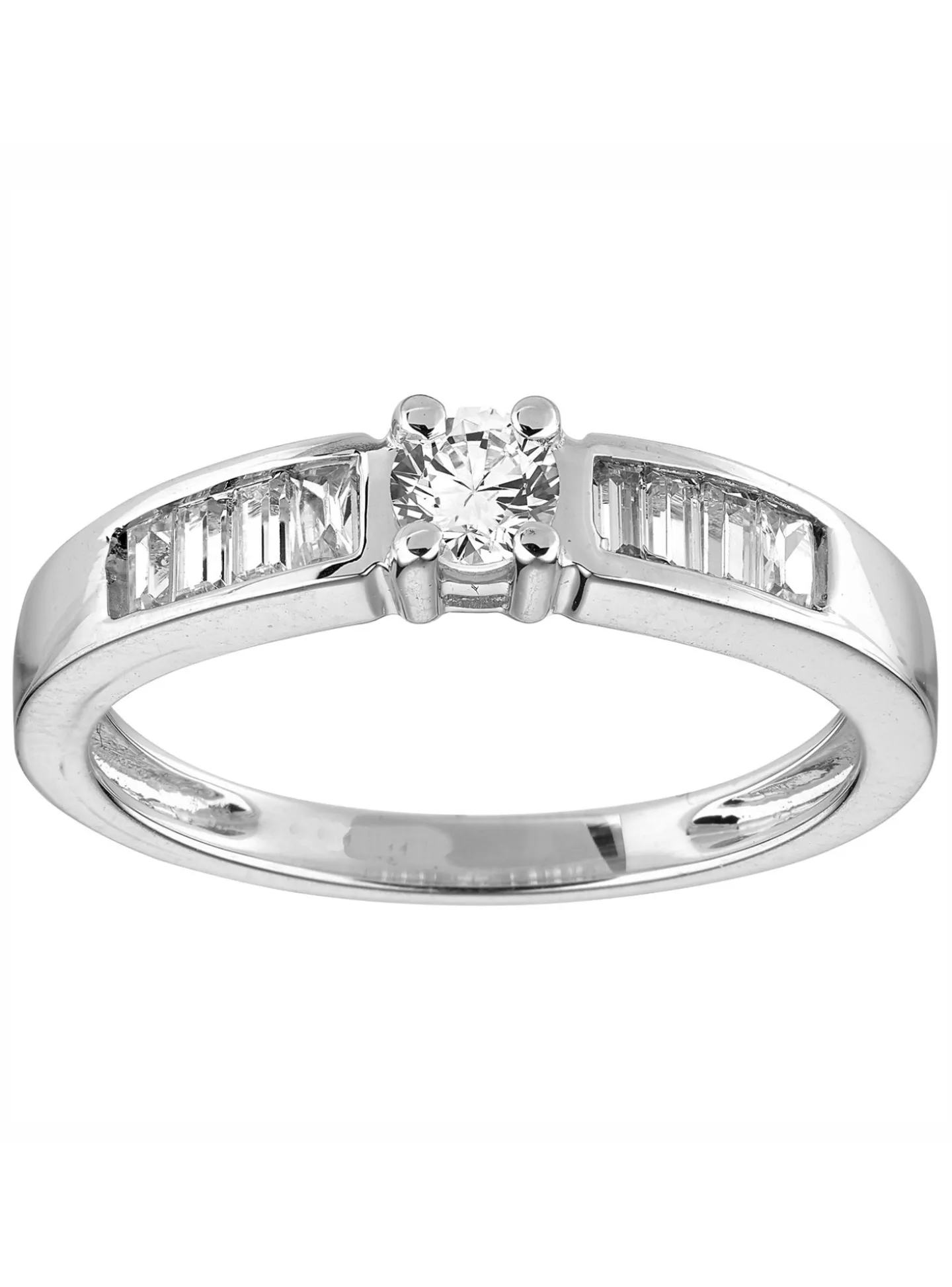 Solitaire Brillaxis or blanc diamants rond/baguette