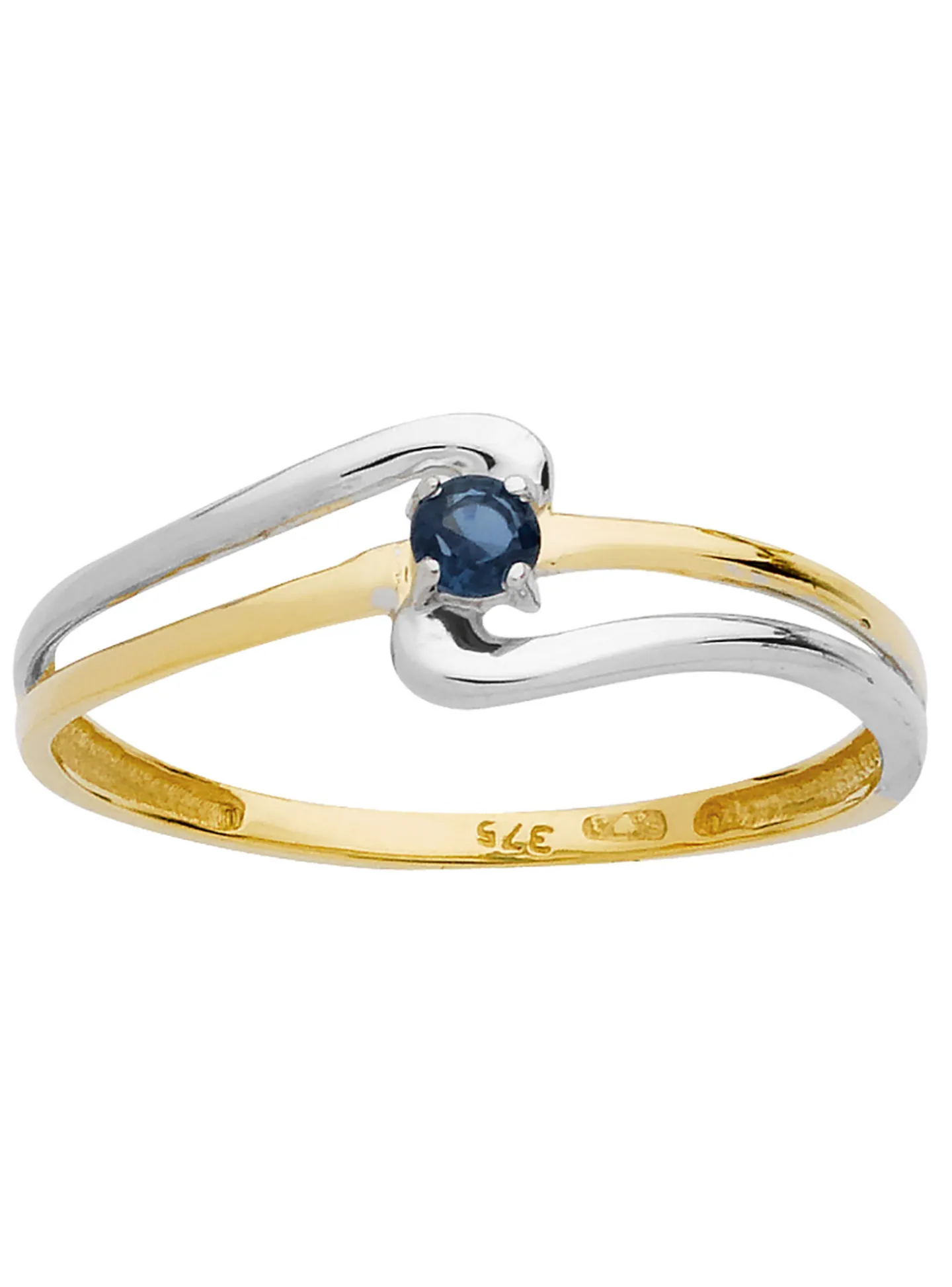 Solitaire saphir or bicolore 375/1000 ajouré