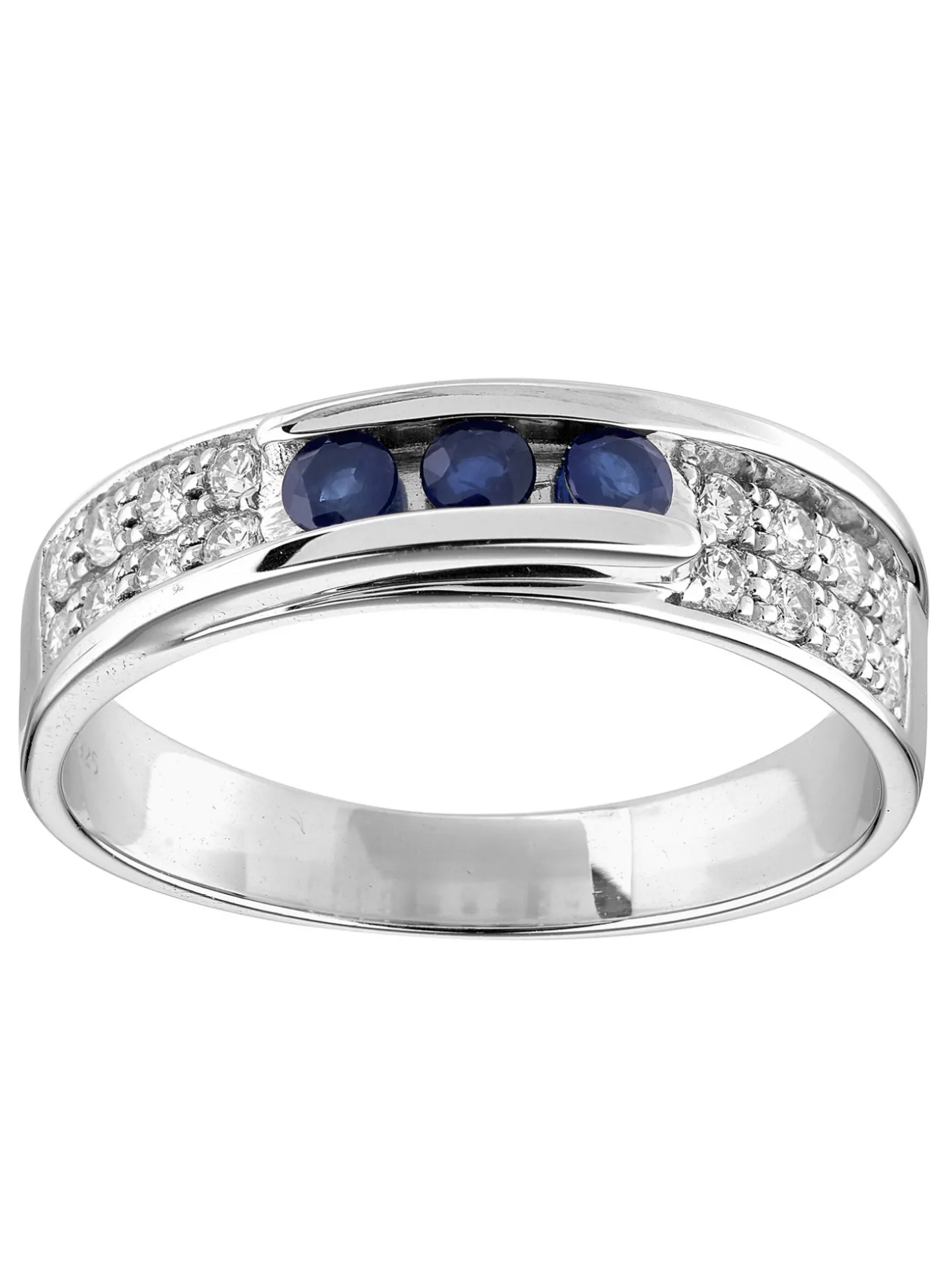 Trilogie saphir or blanc 18 carats diamants